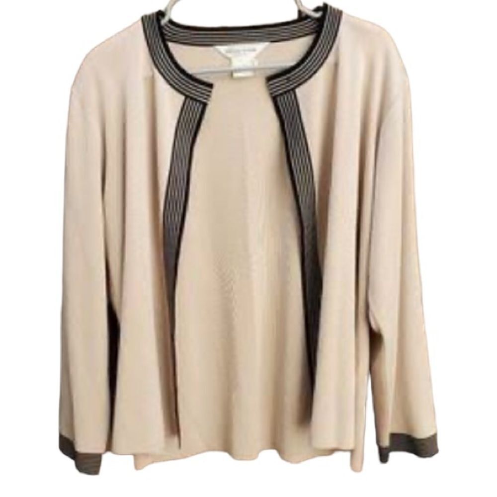 Misook light, gray and black cardigan sweater with shoulder pads petite …